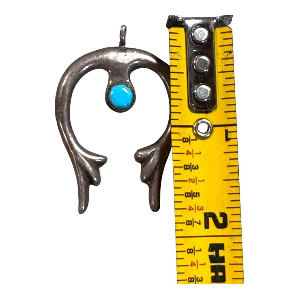 Vintage Navajo Sterling Silver Naja Pendant Turquoise Stone Accent Sand Cast - Picture 4 of 5
